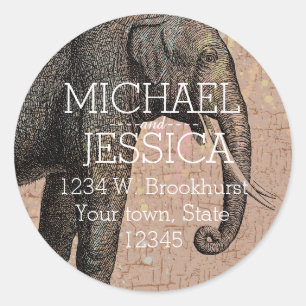 Elephant Personalized address Classic Round Sticker