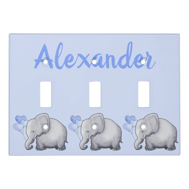Elephant Personalized Baby Boy's Nursery Room Light Switch Cover (Front)