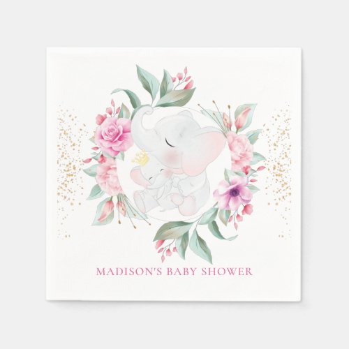 Elephant Personalized Elegant girl baby shower Napkins