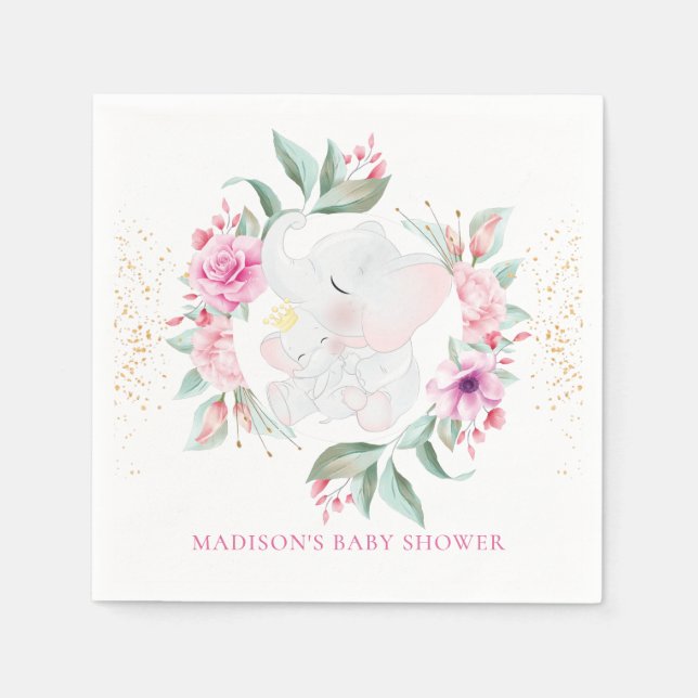 Elephant Personalized Elegant girl baby shower Napkins (Front)
