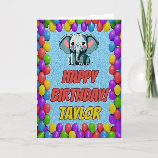Elephant Personalized Fun Greeting Birthday Card (Front)
