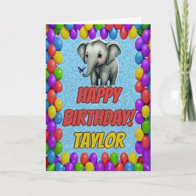 Elephant Personalized Fun Greeting Birthday Card (Front)