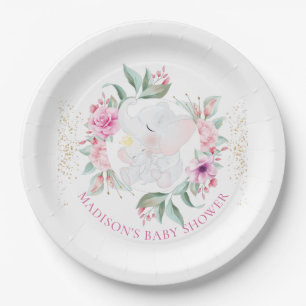 Elephant Personalized girl baby shower  Paper Plates