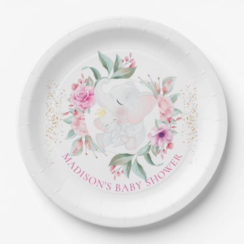 Elephant Personalized girl baby shower  Paper Plates