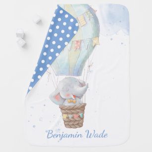 Elephant Personalized Name Boy Baby Blanket