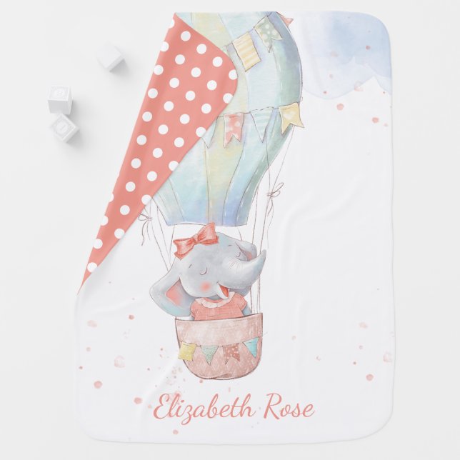 Elephant Personalized Name Girl Baby Blanket (In Situ)