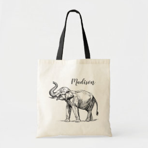 Elephant Personalized Tote Bag. Gray Elephant Bag