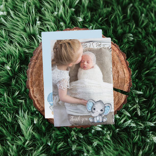 Elephant Photo Balloon Baby Boy Shower Thank You Card