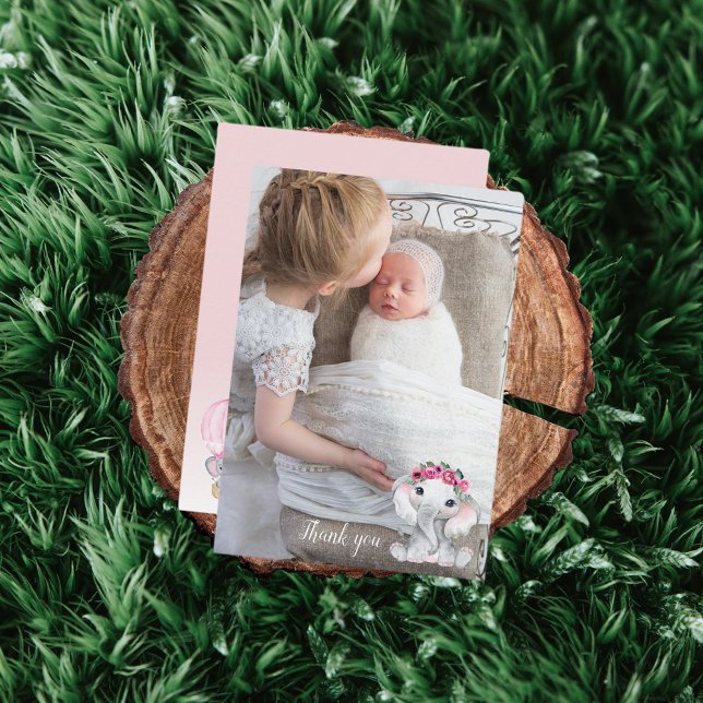 Elephant Photo Balloon Baby Shower Thank You Card (Creator Uploaded)