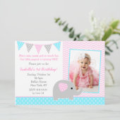 Elephant Photo Birthday Party Invitations (Standing Front)