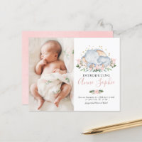 Elephant Photo Budget Birth Announcement Cards