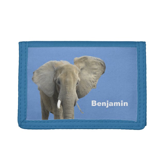 Elephant Photo Personalized Boy Name Trifold Wallet (Front)