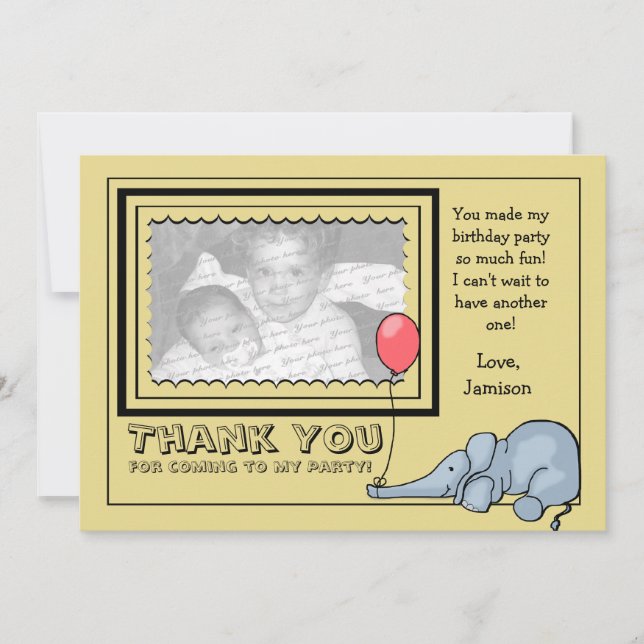Elephant Photo Thank You Card (Front)