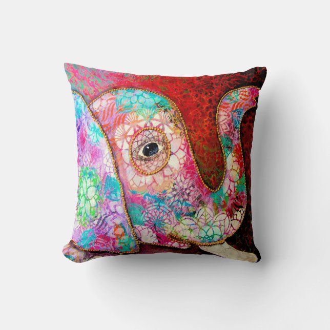 Elephant Pillow, Colorful Elephant Pillow (Front)