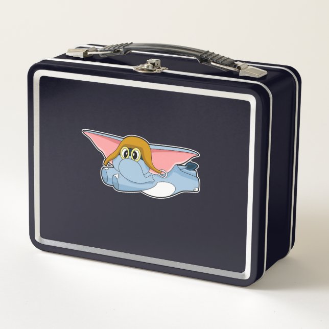 Elephant Pilot Pilot hat Metal Lunch Box (Front)