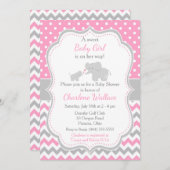 Elephant Pink and Gray Baby Shower Invitation (Front/Back)