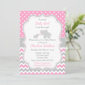 Elephant Pink and Gray Baby Shower Invitation (Standing Front)