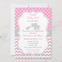 Elephant Pink and Gray Baby Shower Invitation