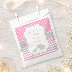 Elephant Pink and Gray Baby Shower Party Favor Bag