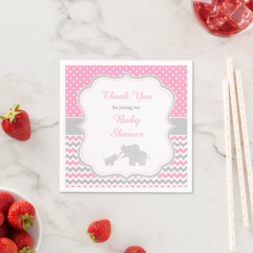 Elephant Pink and Gray Baby Shower Party Napkins