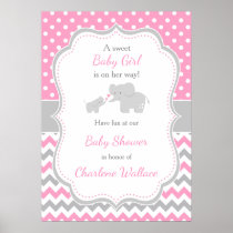Elephant Pink and Gray Baby Shower Poster
