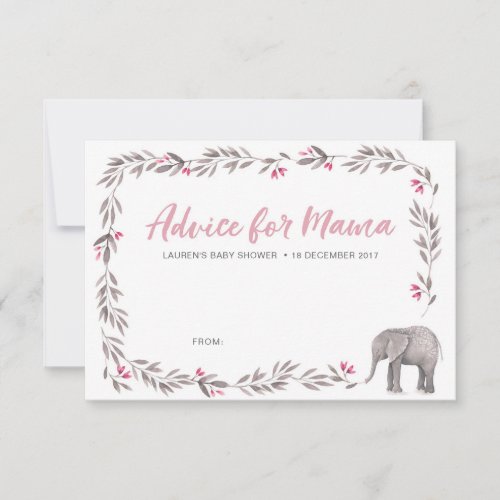 Elephant pink and grey Baby Shower Advice Cards