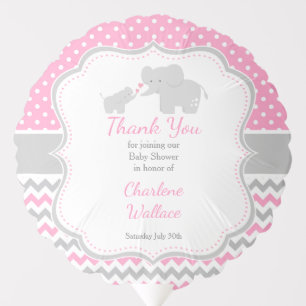 Elephant Pink and Grey Baby Shower Balloon