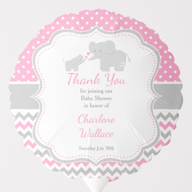 Elephant Pink and Grey Baby Shower Balloon (Front)
