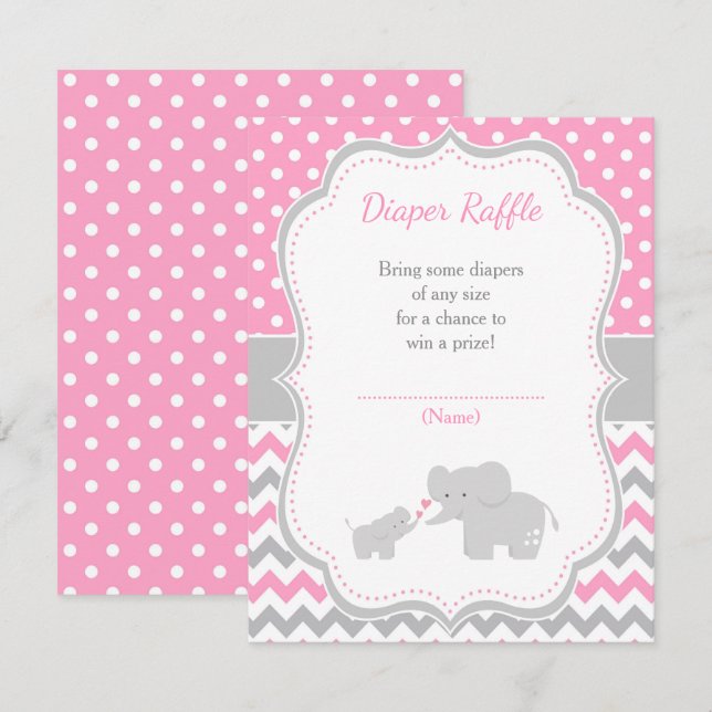 Elephant Pink and Grey Baby Shower Enclosure Card (Front/Back)
