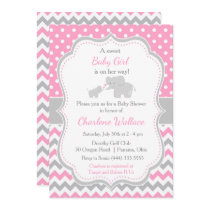 Elephant Pink and Grey Baby Shower Invitation