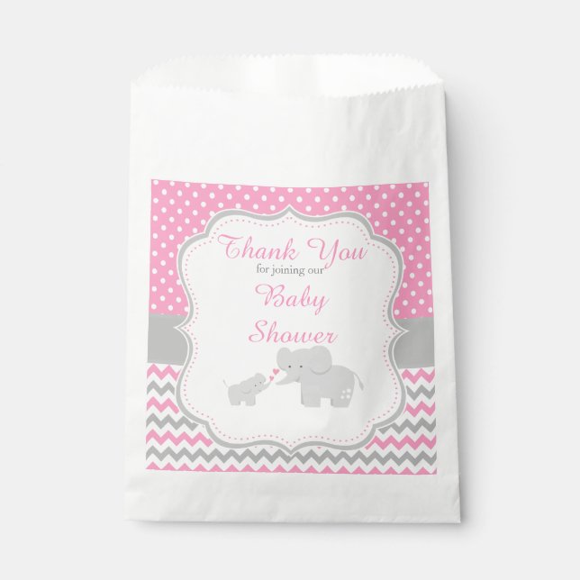 Elephant Pink and Grey Baby Shower Party Favor Bag (Front)