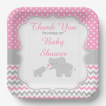 Elephant Pink and Grey Baby Shower Party Paper Plates