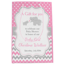 Elephant Pink and Grey Baby Shower Thank You Medium Gift Bag