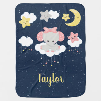 Elephant Pink and Navy Baby Blanket