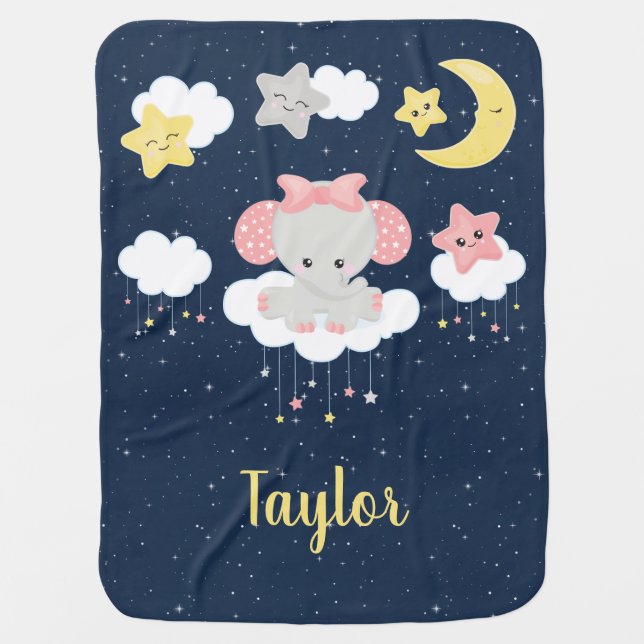 Elephant Pink and Navy Baby Blanket (Front)