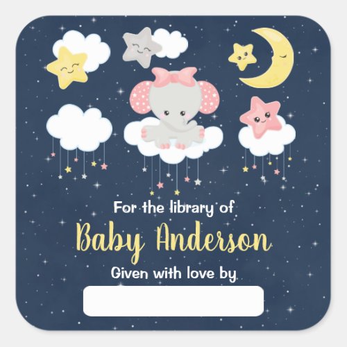 Elephant Pink and Navy Baby Library Bookplate