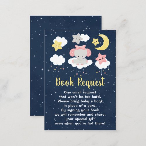Elephant Pink and Navy Baby Shower Book Request Enclosure Card