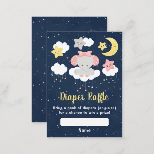 Elephant Pink and Navy Baby Shower Diaper Raffle Enclosure Card