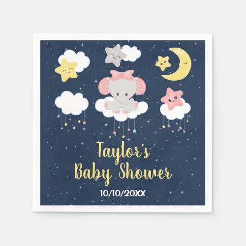 Elephant Pink and Navy Baby Shower Napkins