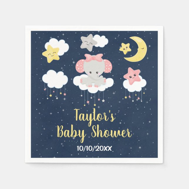 Elephant Pink and Navy Baby Shower Napkins (Front)
