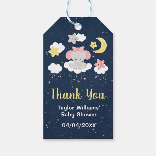 Elephant Pink and Navy Baby Shower Thank You Gift Tags
