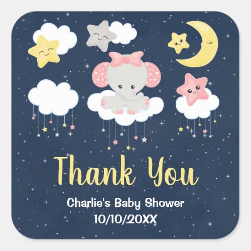 Elephant Pink and Navy Baby Shower Thank You Square Sticker