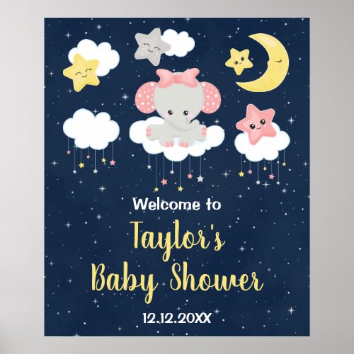 Elephant Pink and Navy Baby Shower Welcome Sign