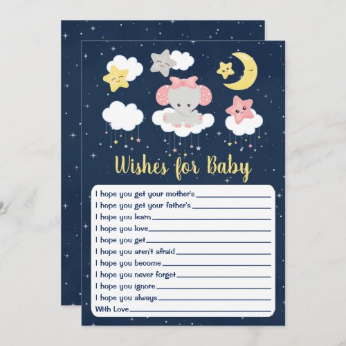 Elephant Pink and Navy Baby Shower Wishes For Baby Invitation