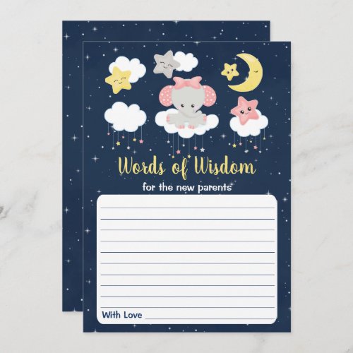 Elephant Pink and Navy Baby Shower Words of Wisdom Invitation