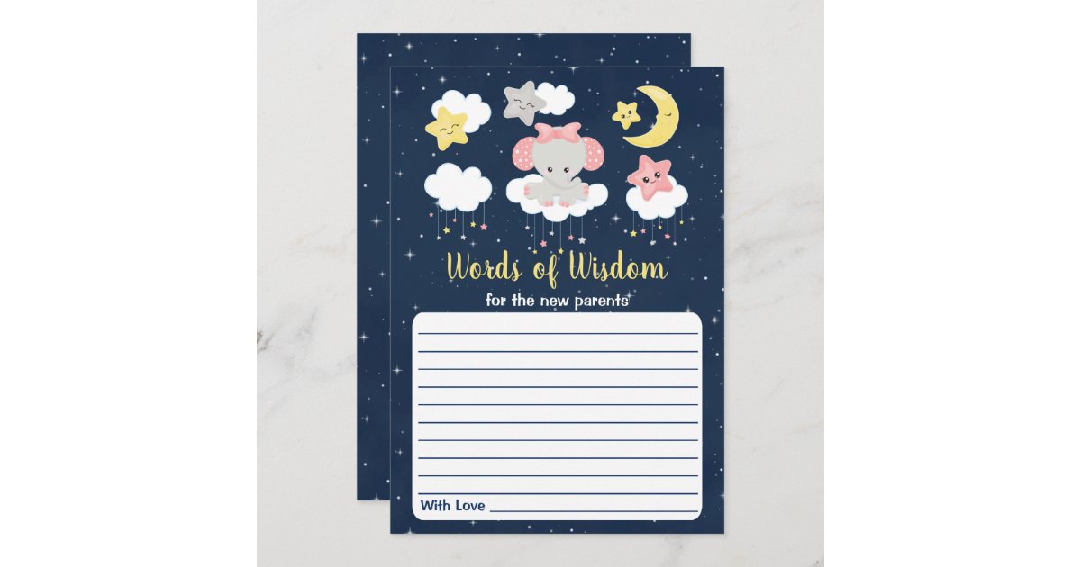 Elephant Pink and Navy Baby Shower Words of Wisdom Invitation Zazzle