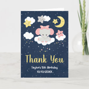 Elephant Pink and Navy Birthday Party Letterpress Thank You Card