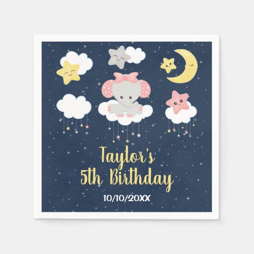 Elephant Pink and Navy Birthday Party Napkins