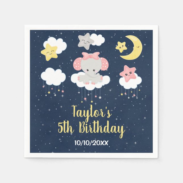 Elephant Pink and Navy Birthday Party Napkins (Front)