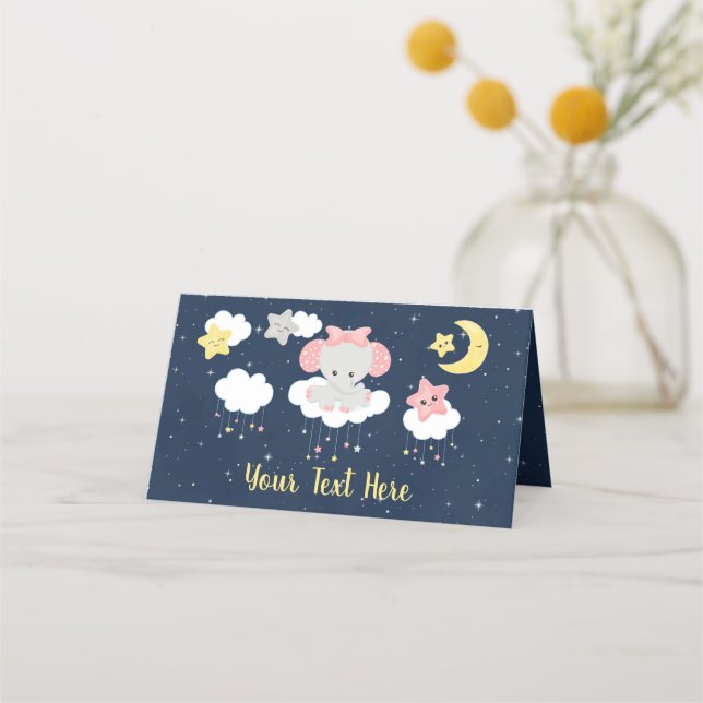 Elephant Pink and Navy Birthday Party Place Card (Front)